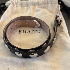 KHAITE Black Leather Double Wrap Stud Belt with Silver Discs